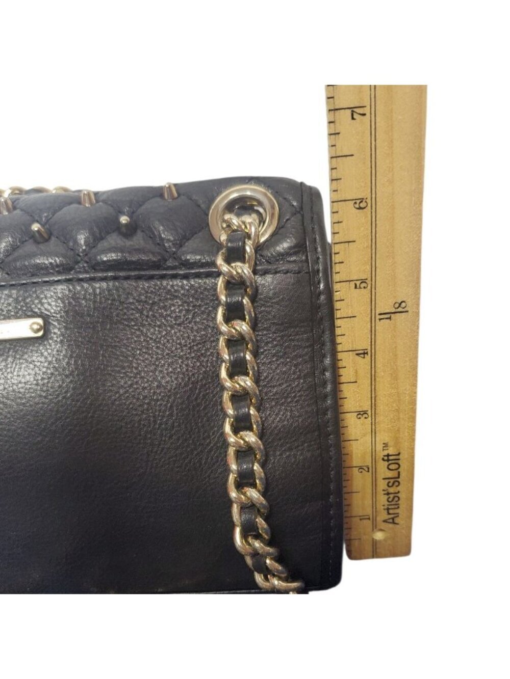 Rebecca Minkoff Quilted Black Leather Crossbody Bag With Gold Chain Strap & Blue - Picture 12 of 16